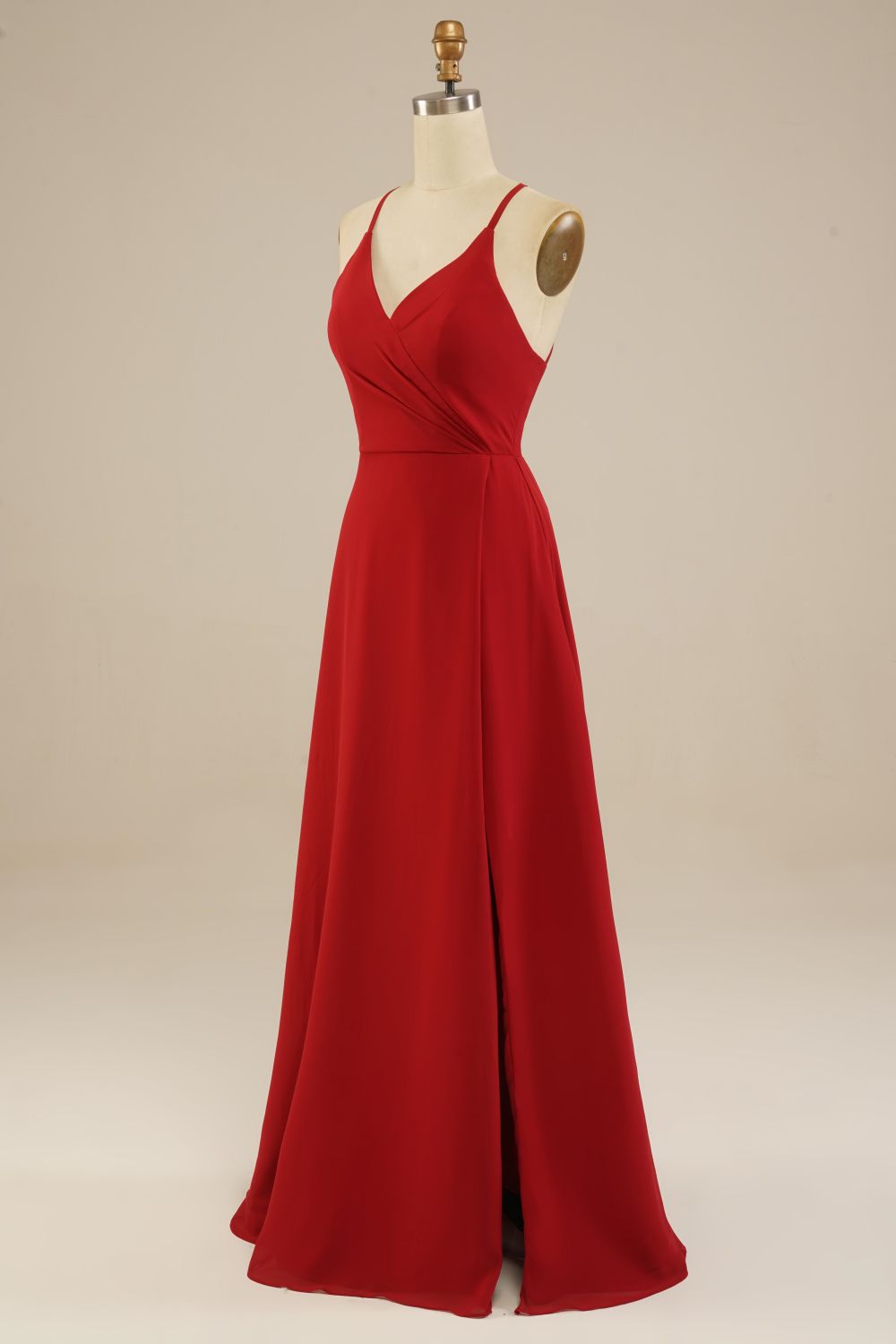 A-line V-neck Red Chiffon Bridesmaid Dress