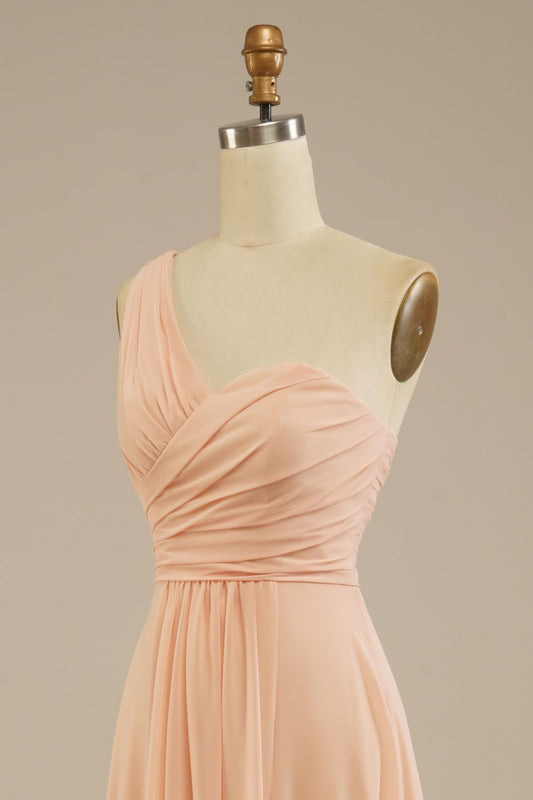 A-line Floor Length One Shoulder Chiffon Bridesmaid Dress