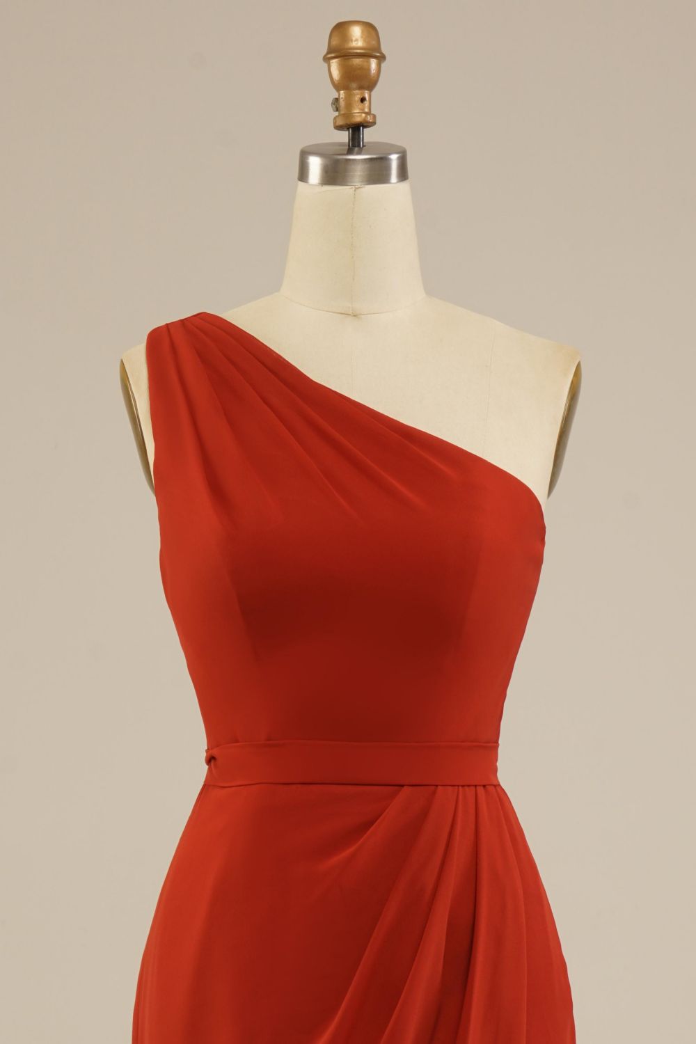 Red Asymmetrical One Shoulder Chiffon Bridesmaid Dress
