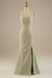 Sheath-Column Spaghetti Straps Chiffon Bridesmaid Dress With Split