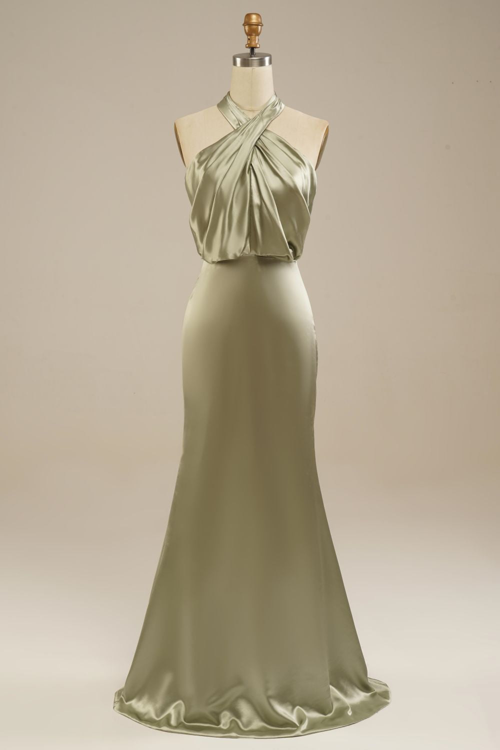 Sheath-Column Halter Elastic Satin Bridesmaid Dress