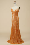 Gorgeous Trumpet-Mermaid Sweep-Brush Train Sequin Party Dress