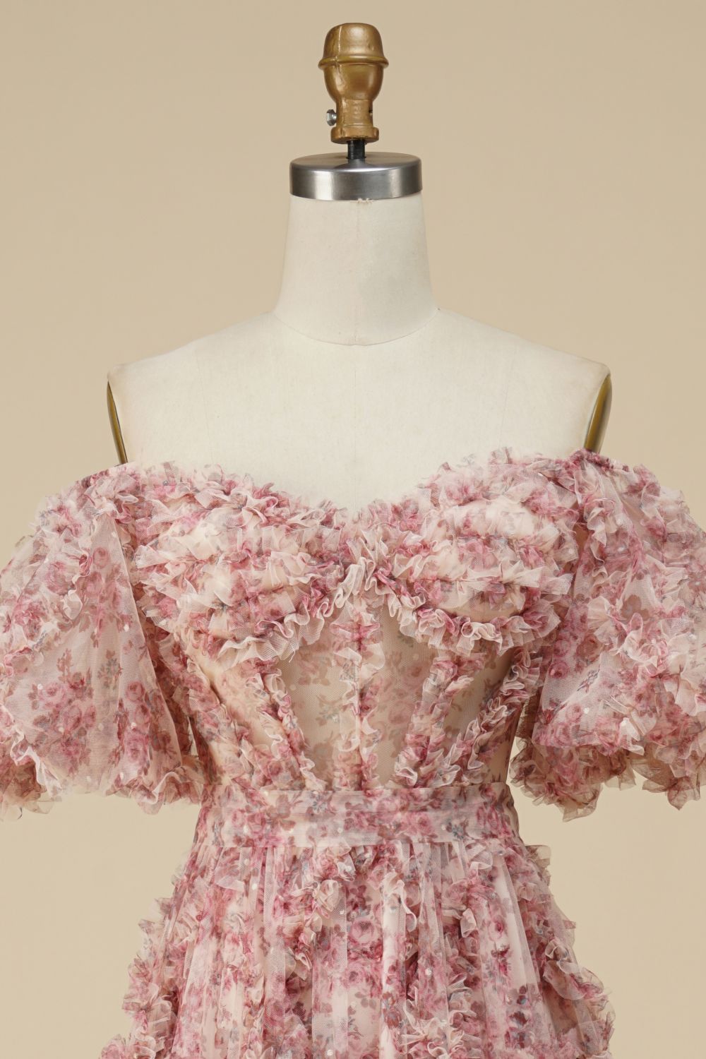 Romantic A-line Off The Shoulder Print Prom Dress