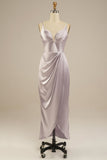 Sheath-Column Tea Length Elastic Satin Bridesmaid Dress