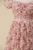 A-line Floor Length Shot Sleeves Print Prom Dress