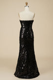 Black Sheath-Column Sequined Party Dress With Slit
