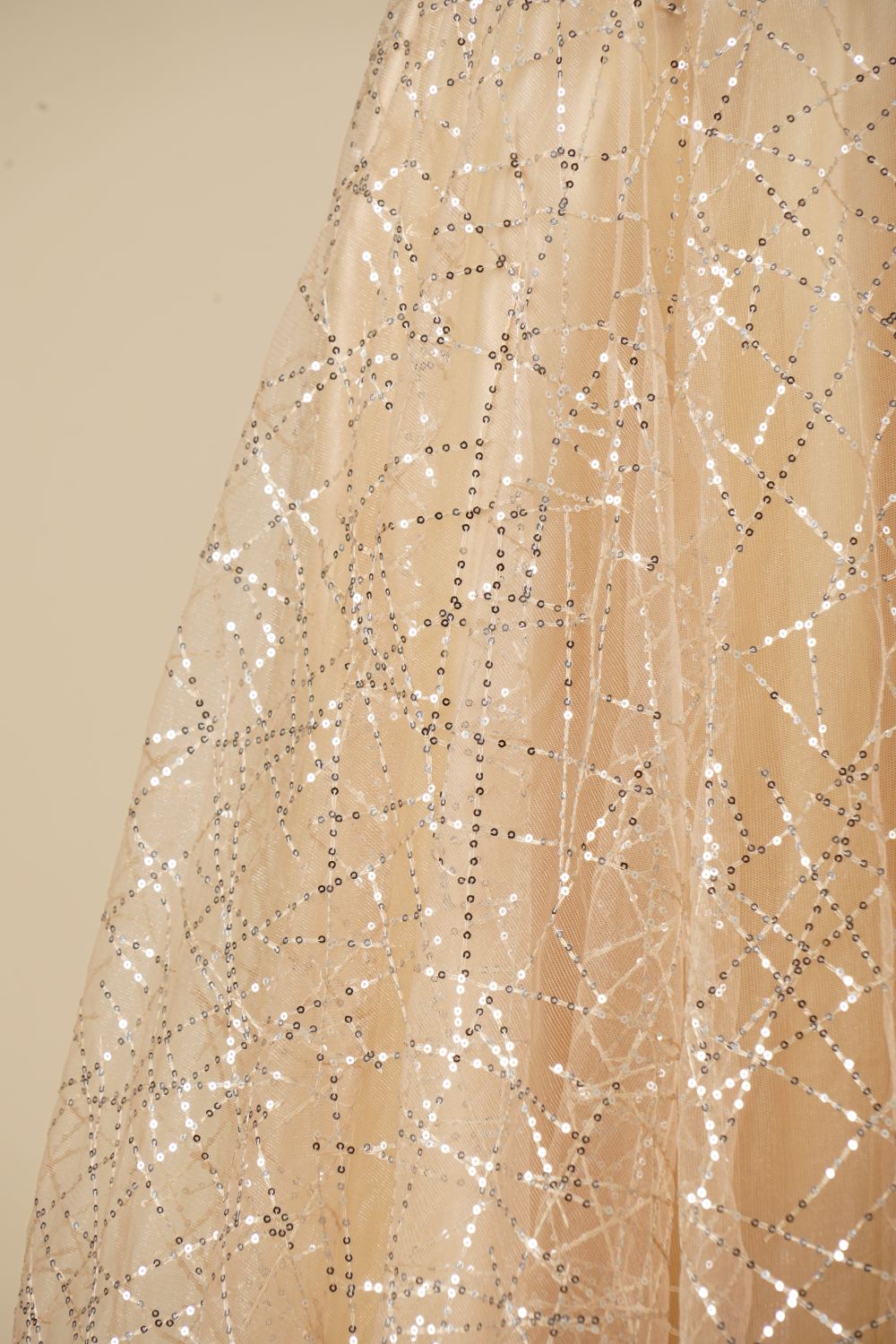 Champagne Spaghetti Straps Prom Dress With Beading And Sequin