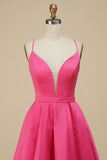 Hot Pink A-line Deep V-Neck Prom Dress With Split