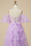 Purple A-line Floor Length Off The Shoulder Prom Dress