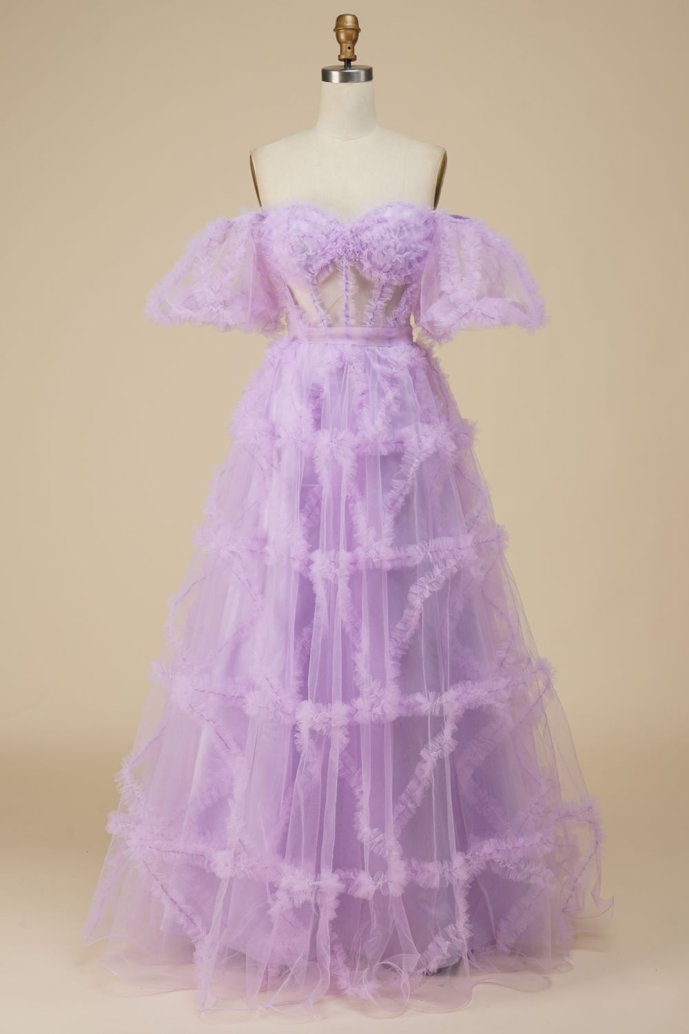 Purple A-line Floor Length Off The Shoulder Prom Dress