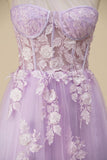 Purple A-line One Shoulder Prom Dress With Appliques