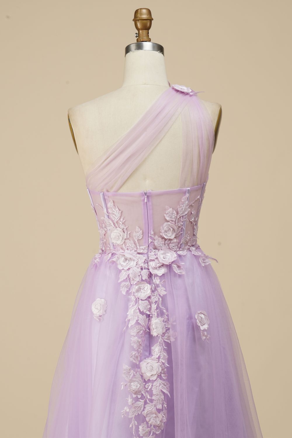 Purple A-line One Shoulder Prom Dress With Appliques